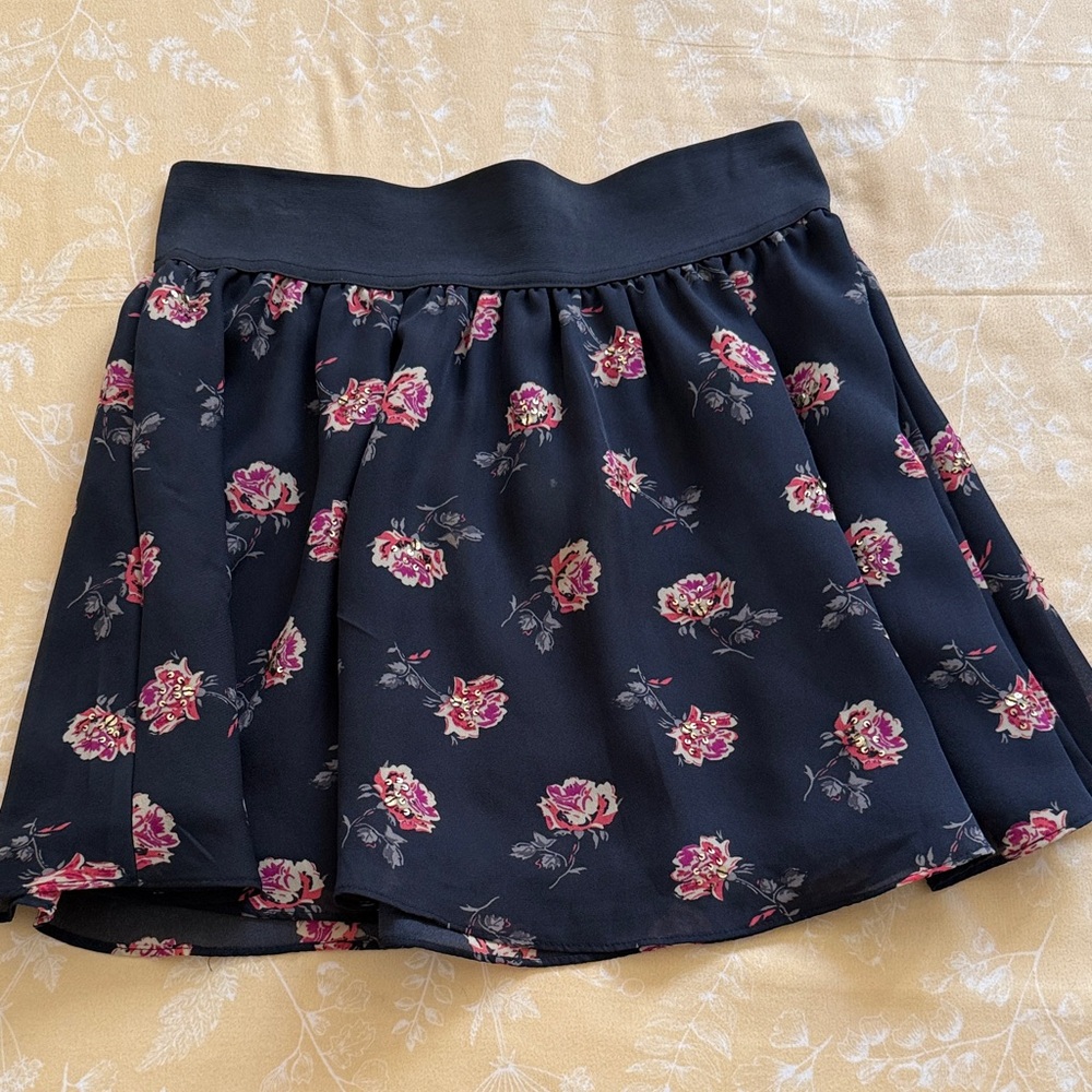 Forever 21 Black Floral Skater Skirt